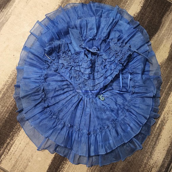 Vtg Marthas Miniatures We’re Fussy Ruffle Blue Dress Polka Dots Full Circle 8.